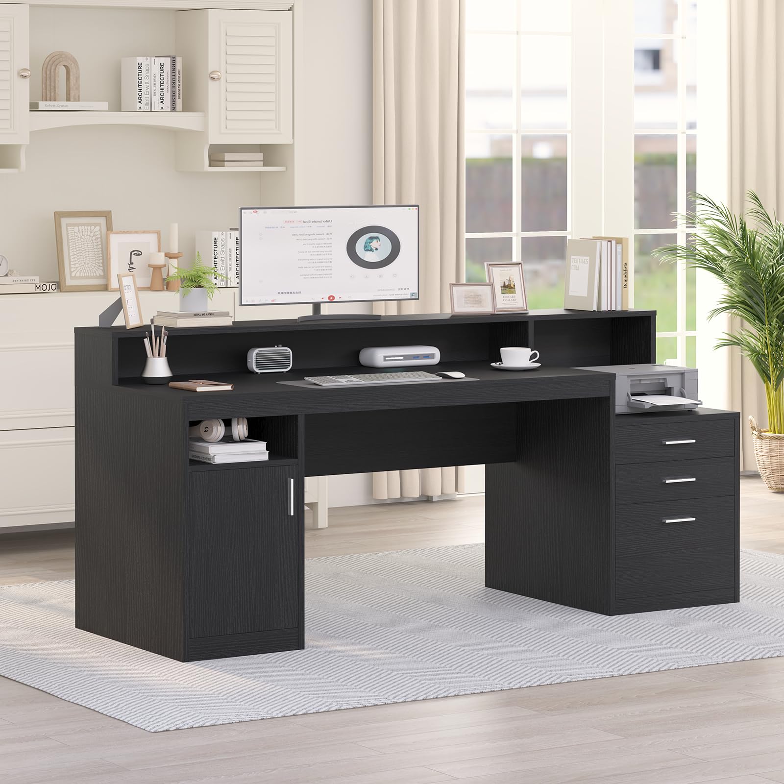 Computer Desk with 3 Drawer Storage Shelves and File Cabinet