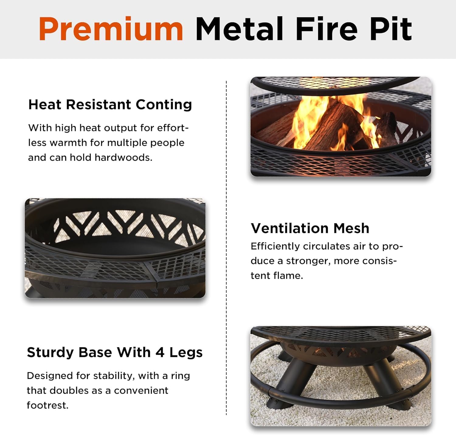 47 Inch Wood Burning Fire Pit with BBQ Grill