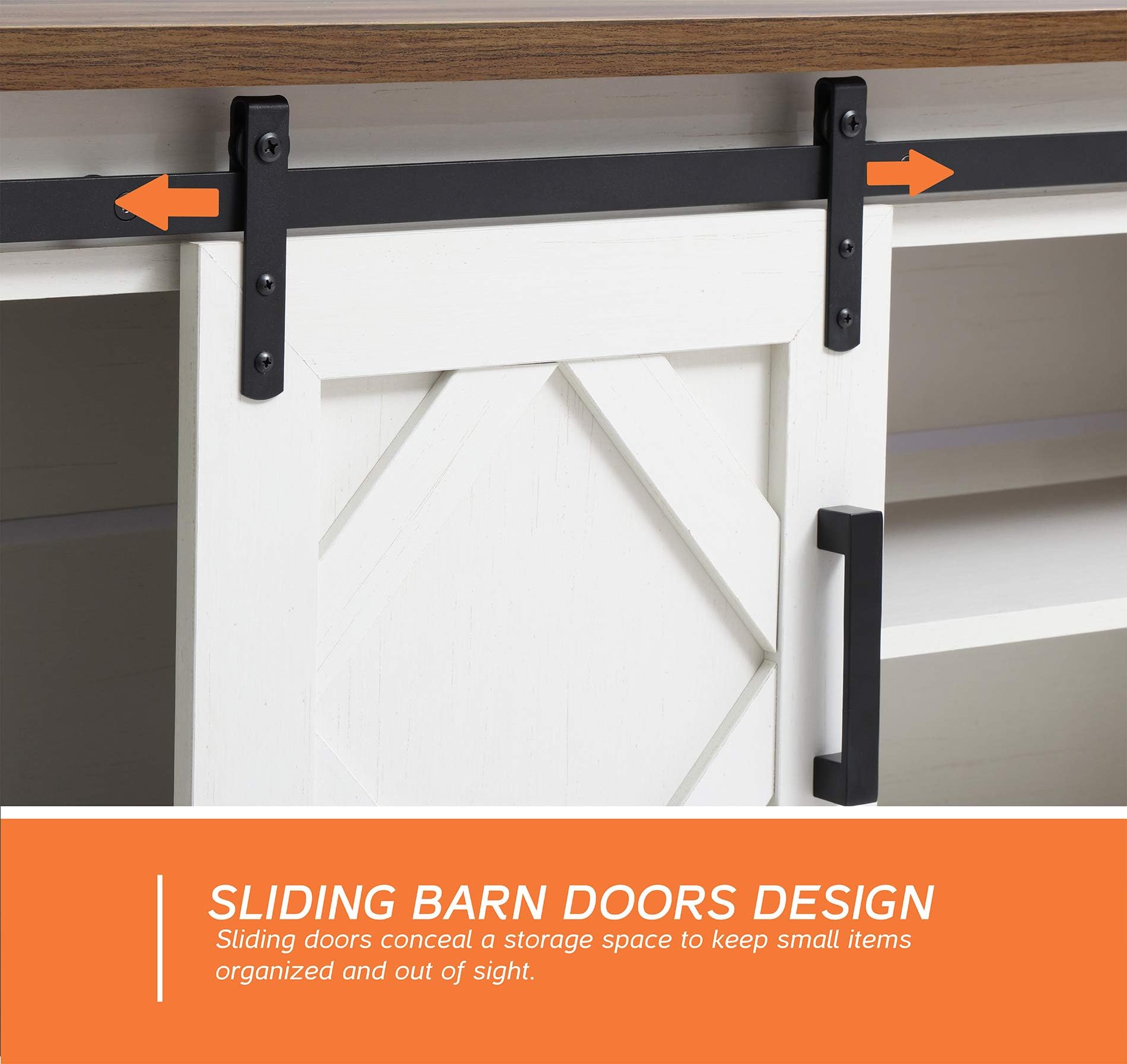 Modern Farmhouse 3-in-1 TV Stand for 95" TVs with Sliding Barn Doors