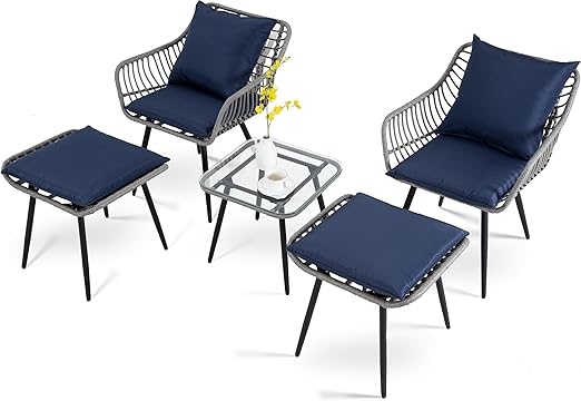 5 Piece Patio Furniture Set with Ottoman and Coffee Table