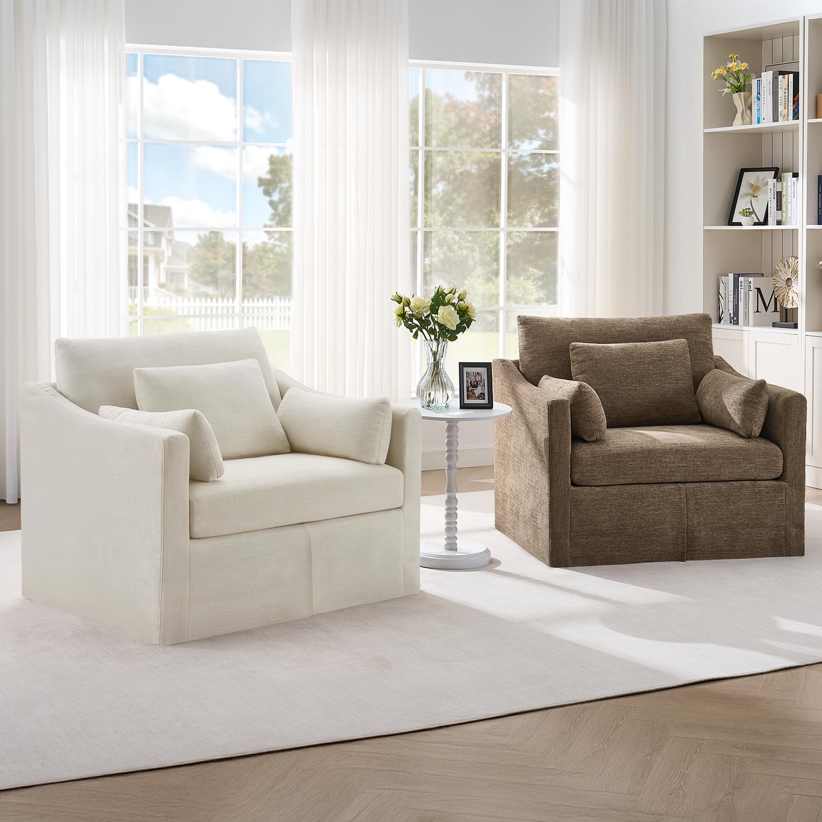 Oversized Slipcovered Armchair with Throw Pillows