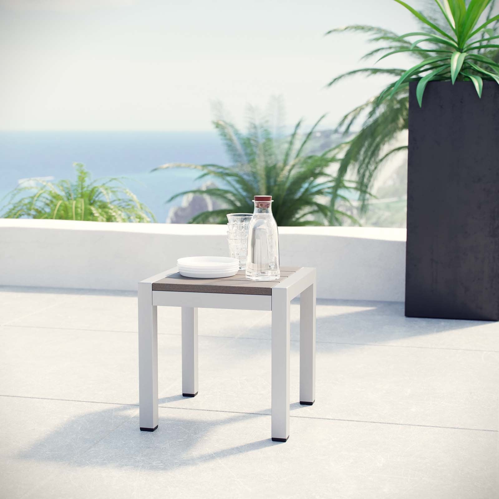 Aluminum Outdoor Patio Side Table Silver Gray
