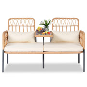 2 Seat Outdoor Rattan Loveseat with Built-In Table