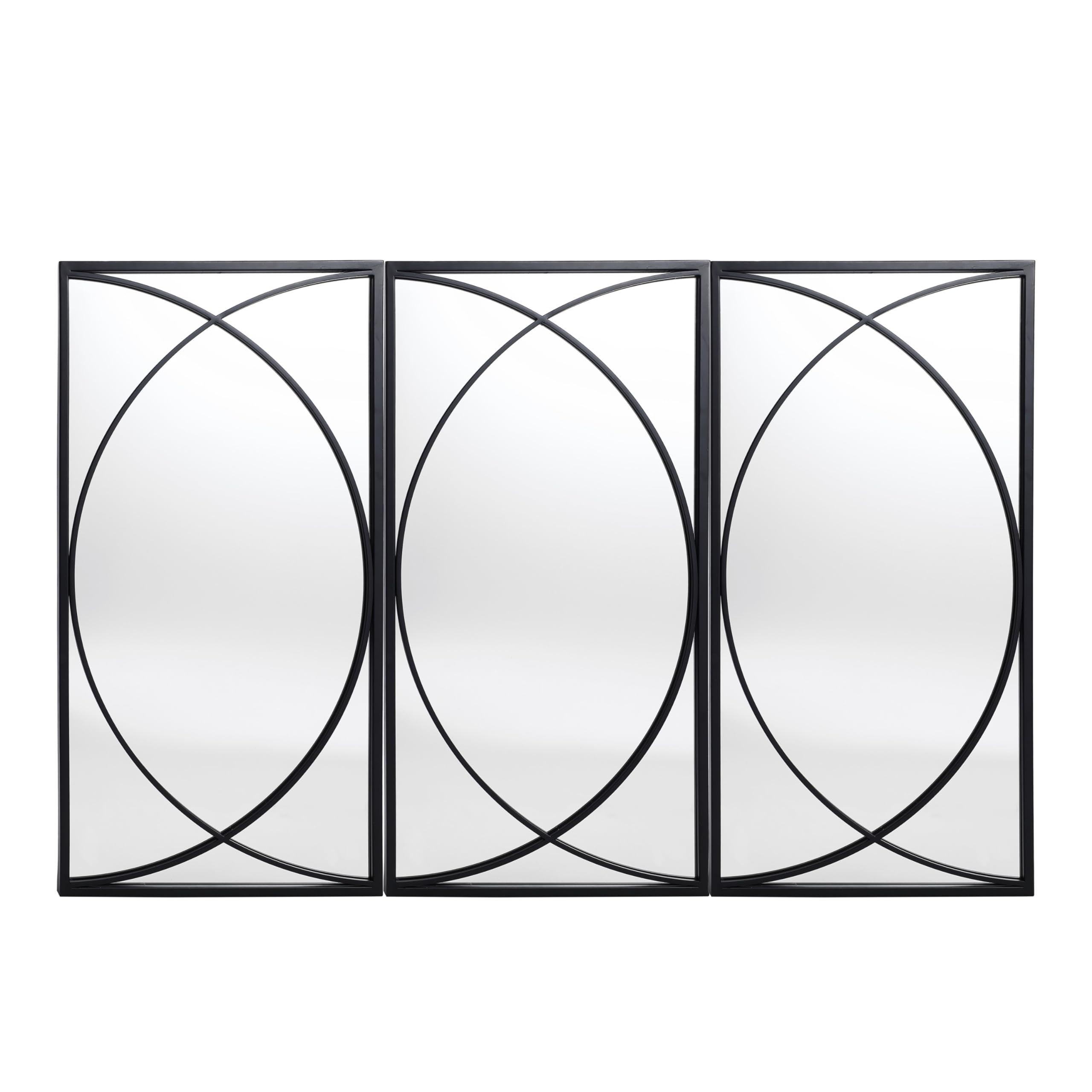 3-Piece Black Metal Rectangular Wall Mirror Set