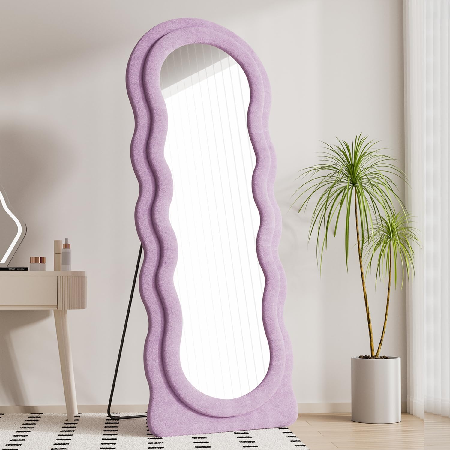 Wavy Full Length Mirror with Flannel Frame