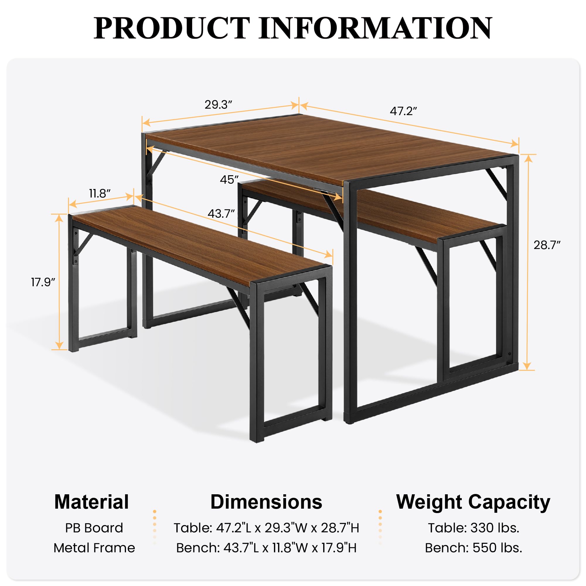Kitchen Dining Table Set for 4 with Benches