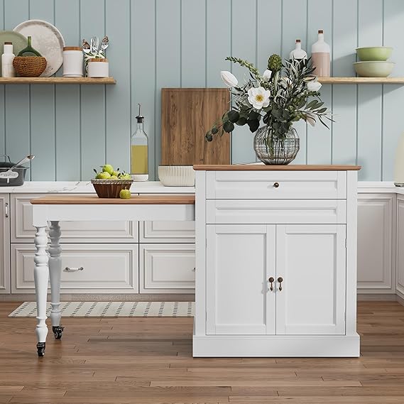 72" Extendable Kitchen Island with Power Outlet and Storage