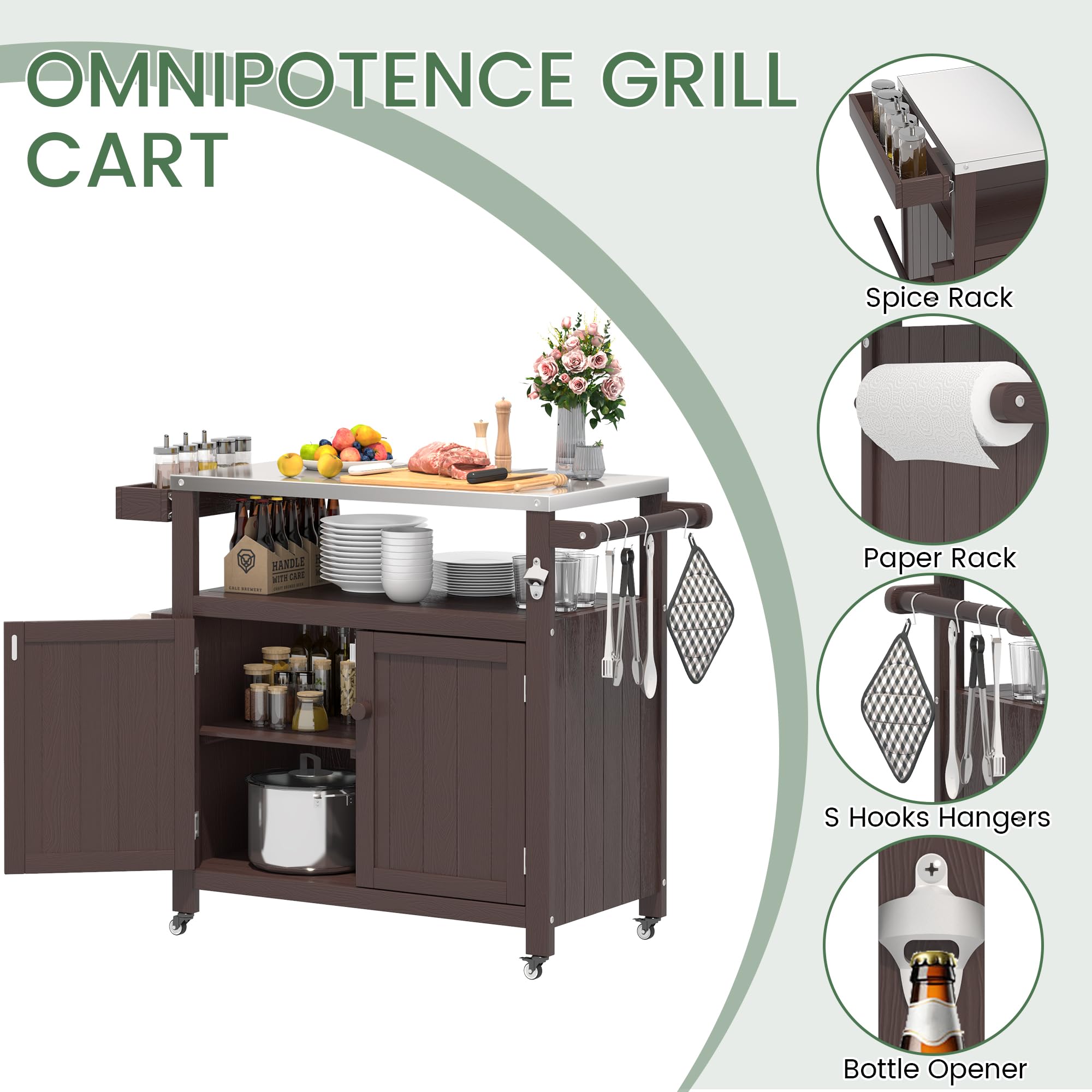 Weatherproof Outdoor Kitchen Island with Stainless Steel Top