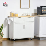 Modern Rolling Kitchen Island with Rubberwood Top