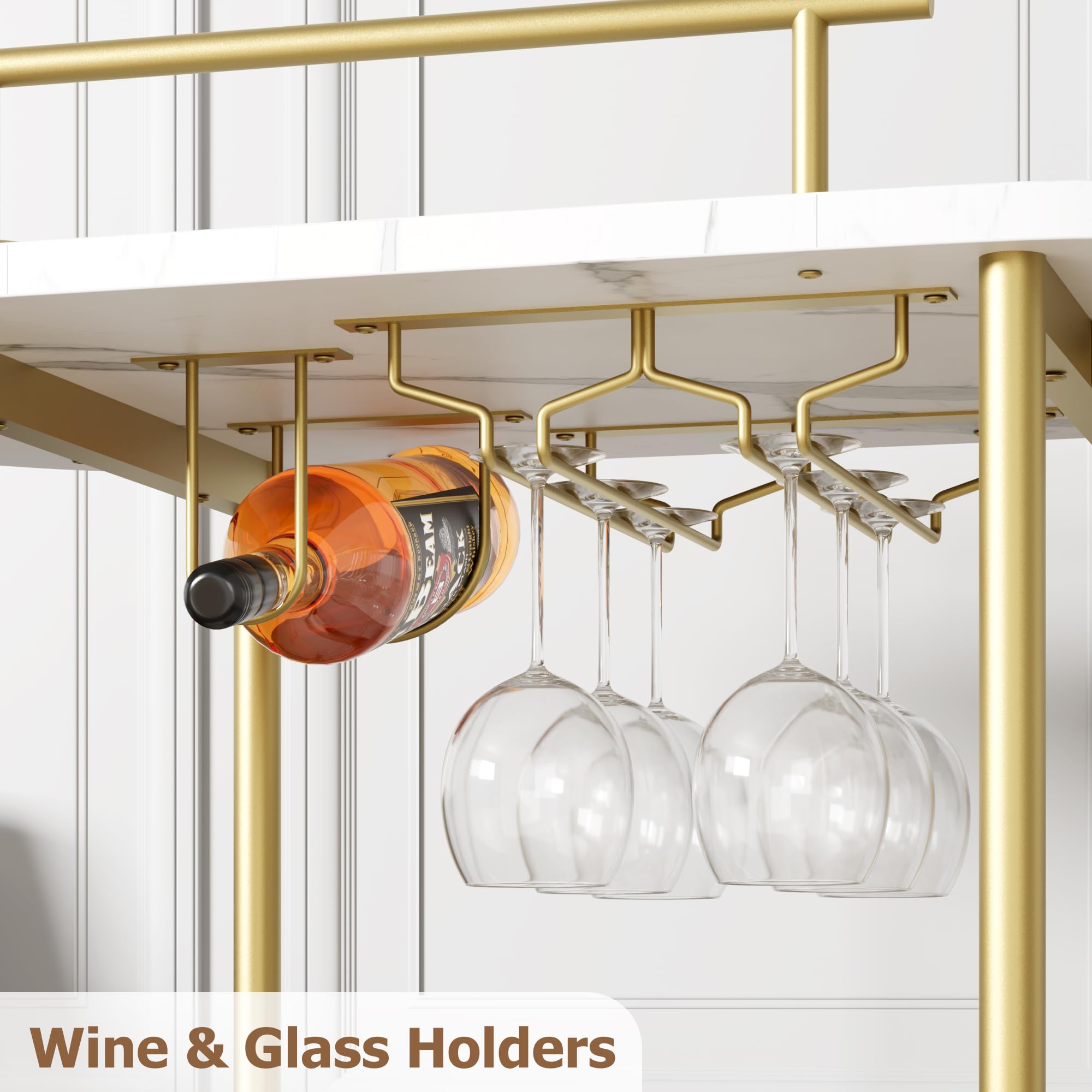 4-Tier Mobile Bar Cart with Wine Rack and Glass Holder