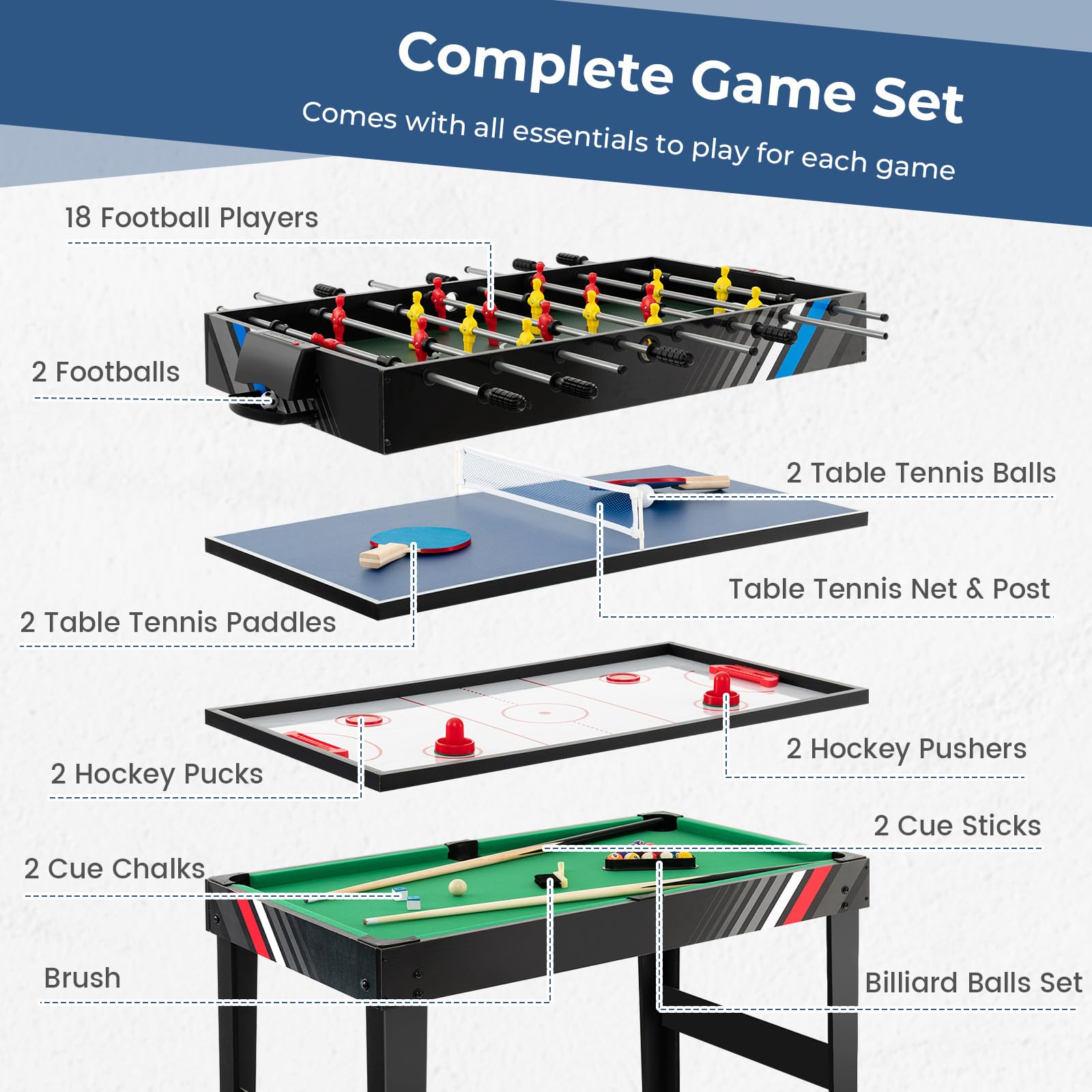 4-in-1 Multi Game Table with Foosball, Pool, Air Hockey & Table Tennis