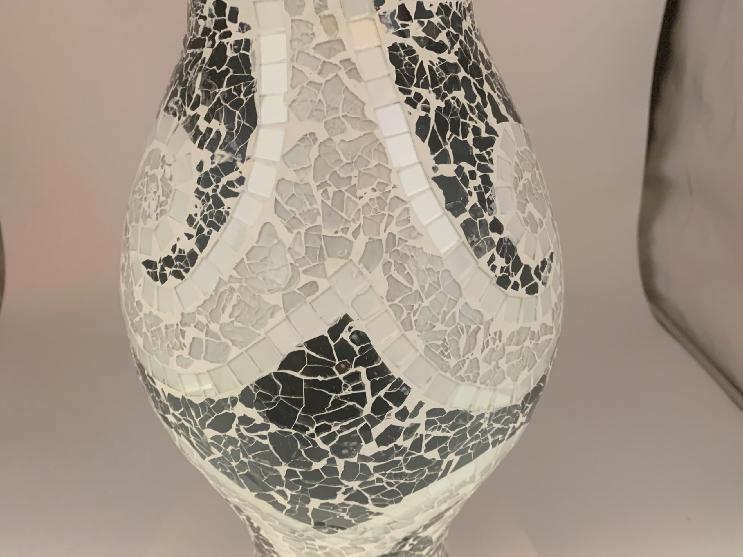 18 Inch Mosaic Floor Vase - Black and White Terracotta Cylinder
