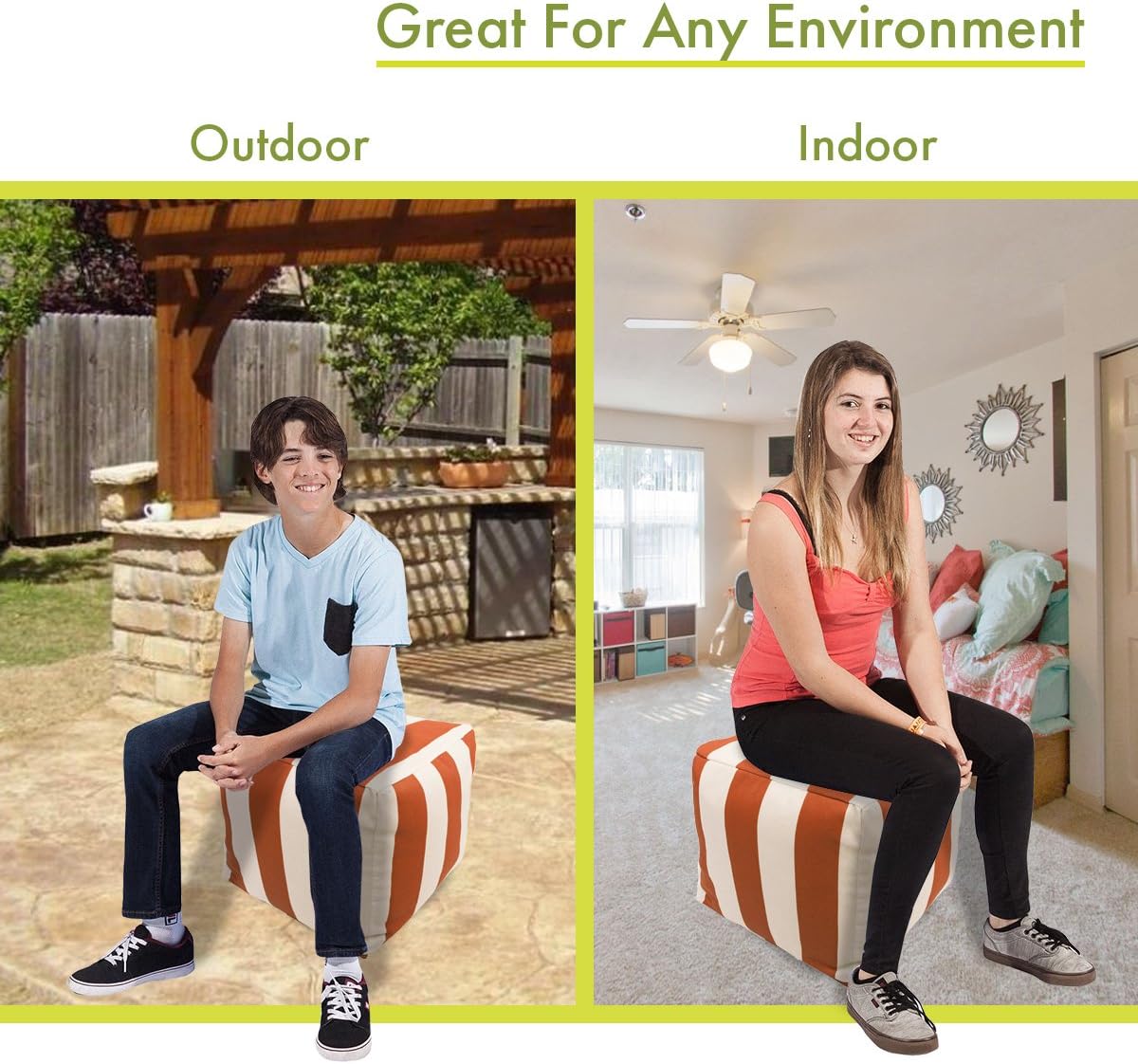 Vertical Stripe Indoor Outdoor Pouf Ottoman 17x17x17