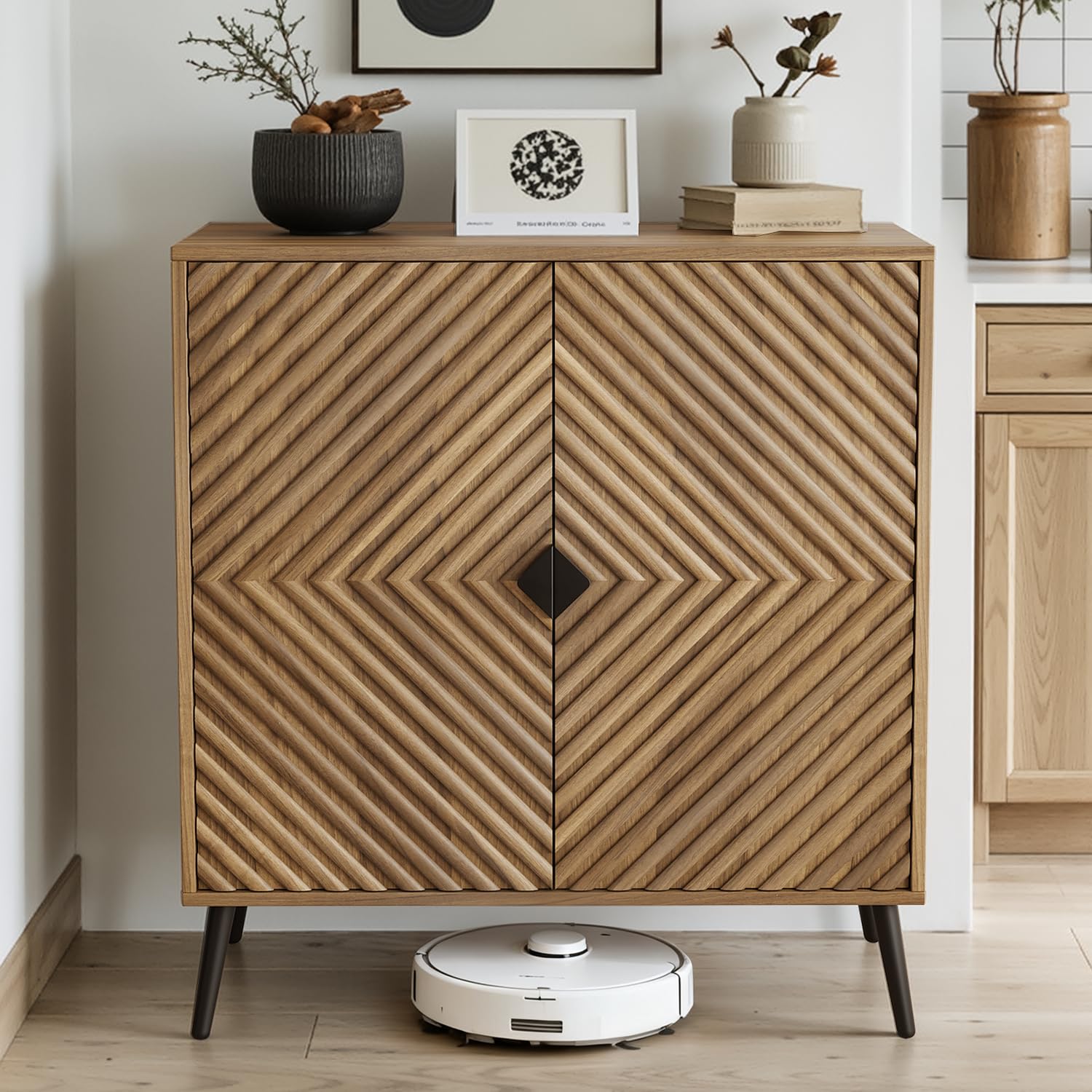 Walnut Sideboard Cabinet with Adjustable Shelf
