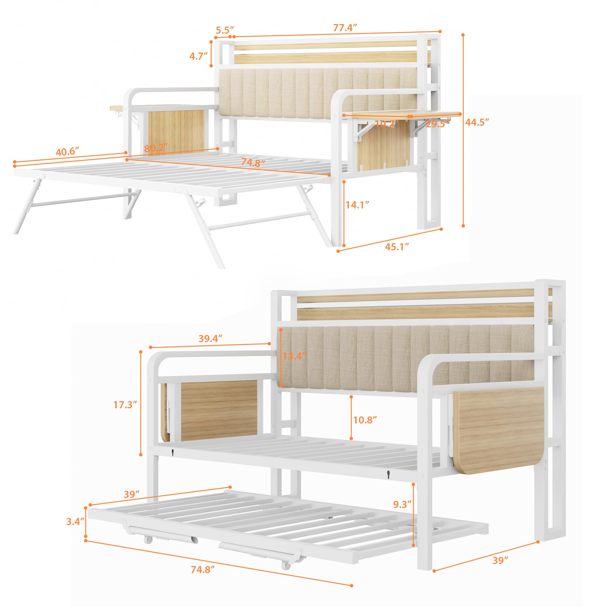 Twin Daybed with Pop-Up Trundle and LED Lights