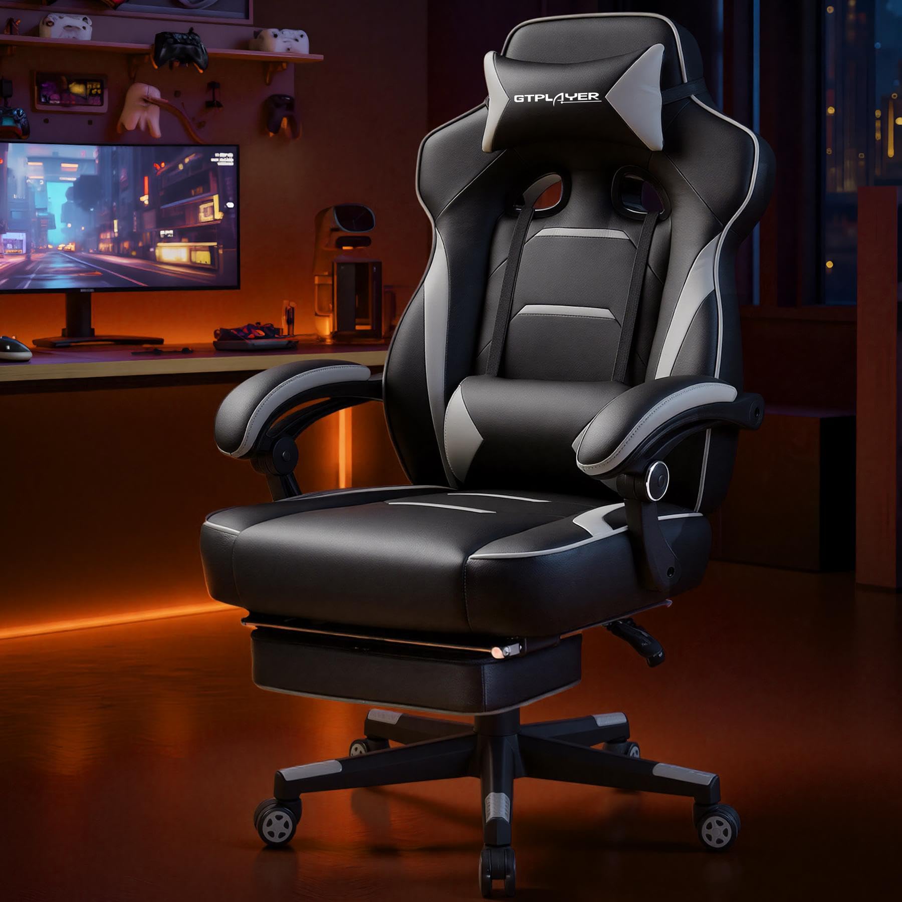Gaming Chair with Footrest and Lumbar Support
