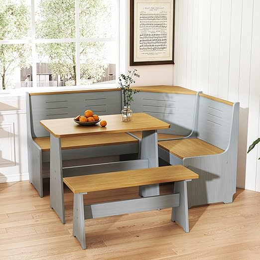 L-Shape Corner Dining Nook Set with Bench and Chair