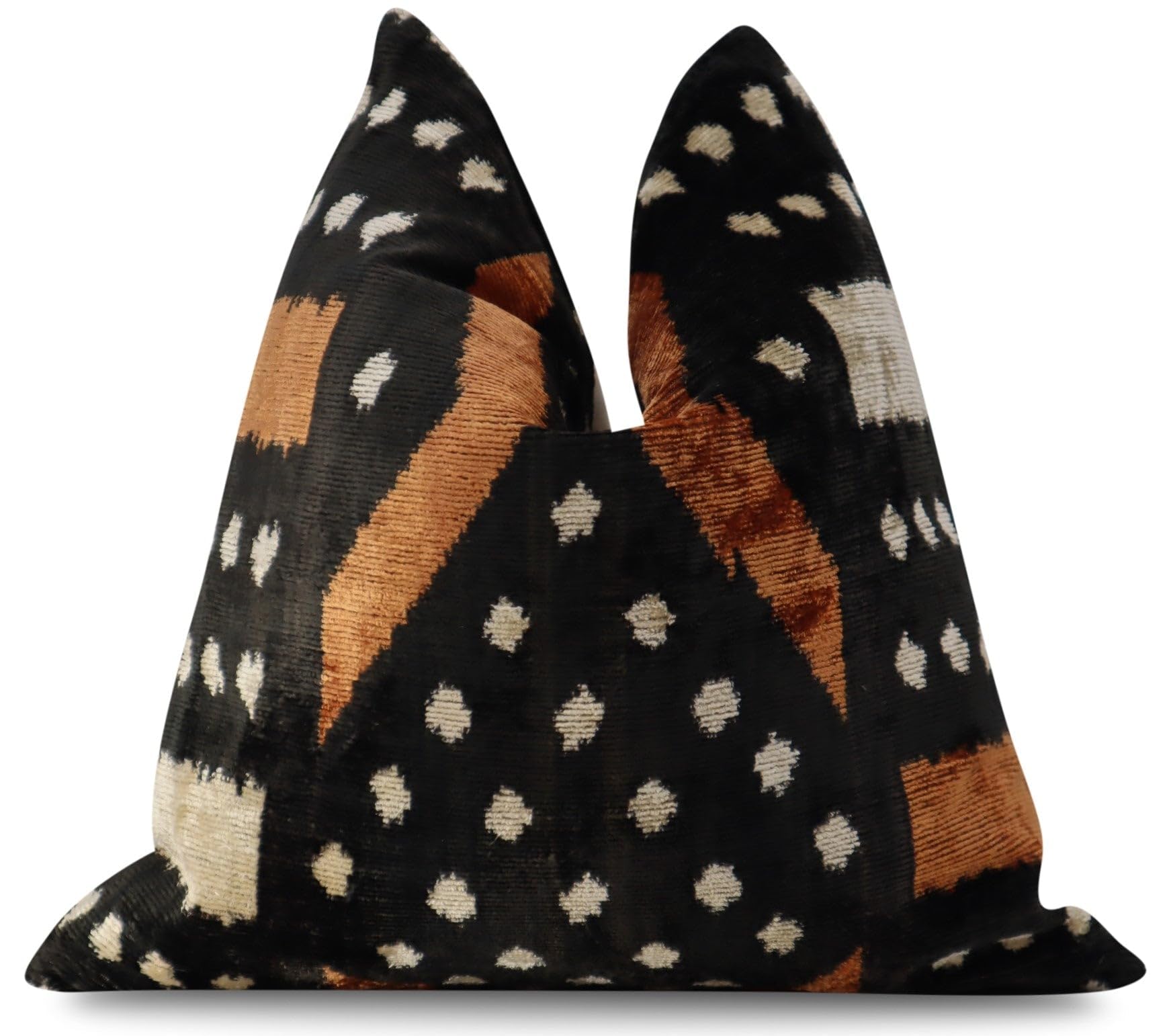 Handmade Velvet Throw Pillow 16x16 - Geometric Black Brown Decorative Cushion with Down Insert