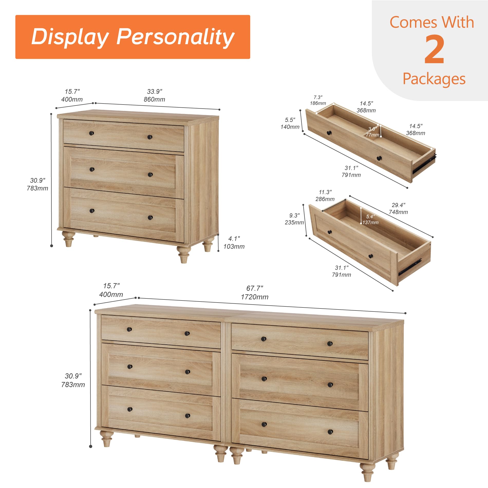6-Drawer Oak Dresser with Storage Organizer
