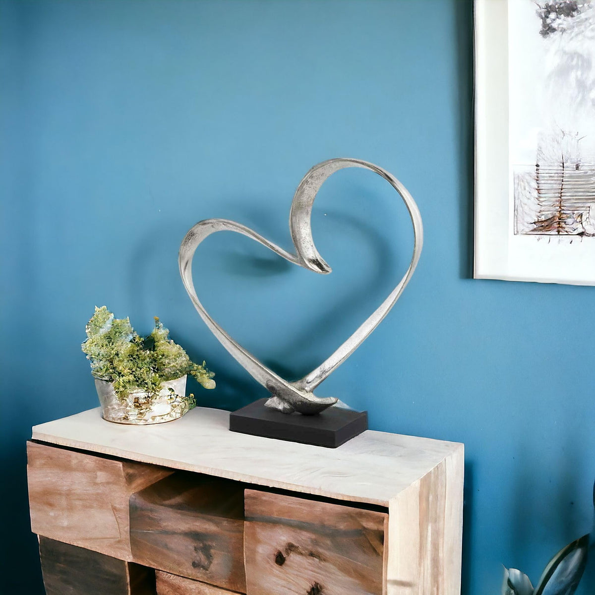 Heart Sculpture on Base - Silver Aluminum Tabletop Decor