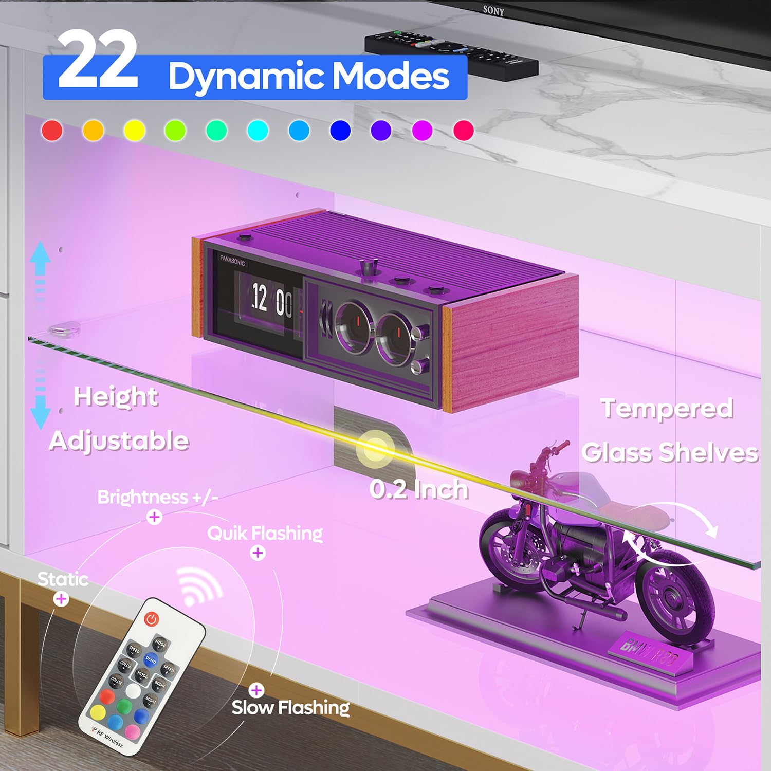 TV Stand for 75-85 Inch TVs with LED Lights and Storage