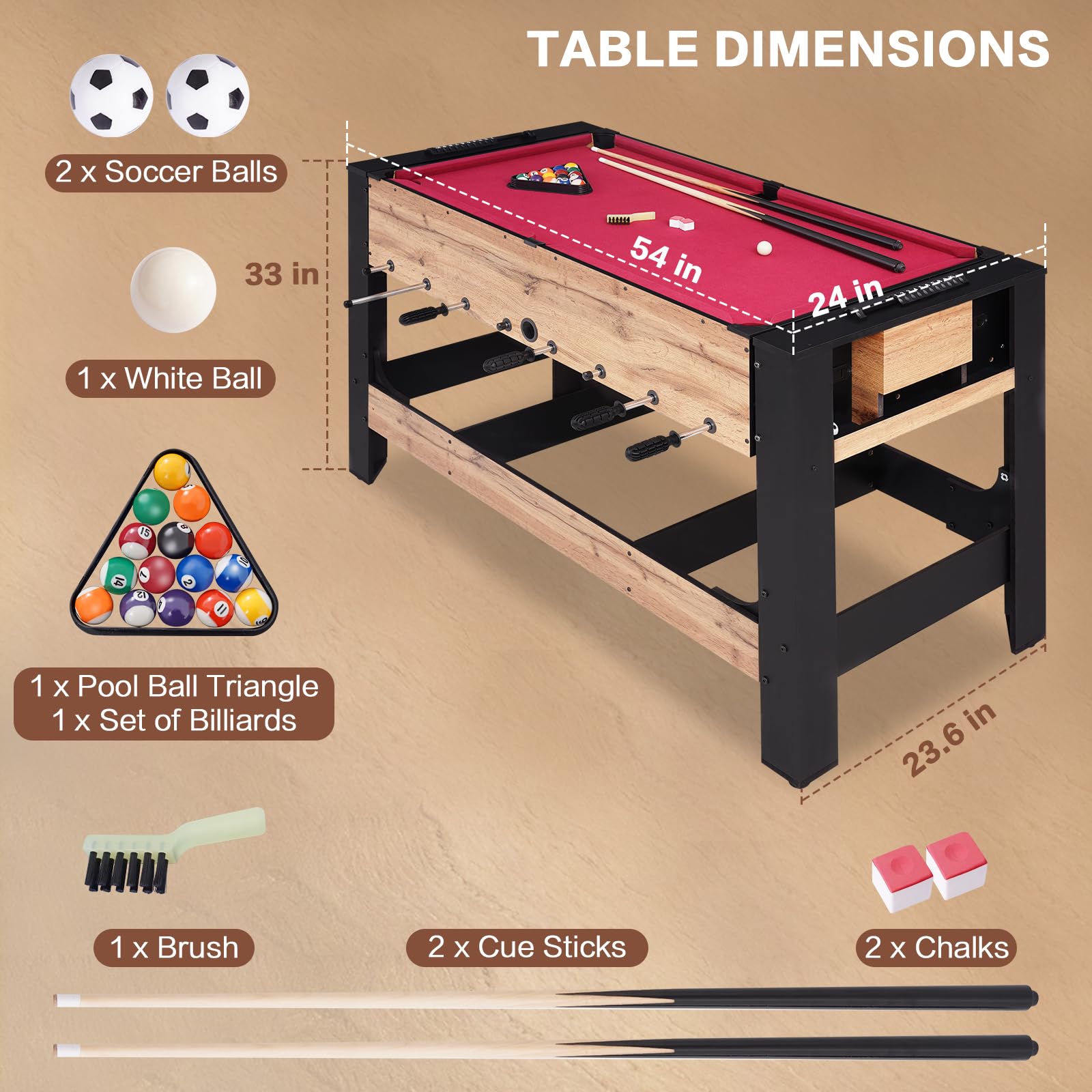 54" 2-in-1 Multi Game Table - Billiards & Foosball Combo