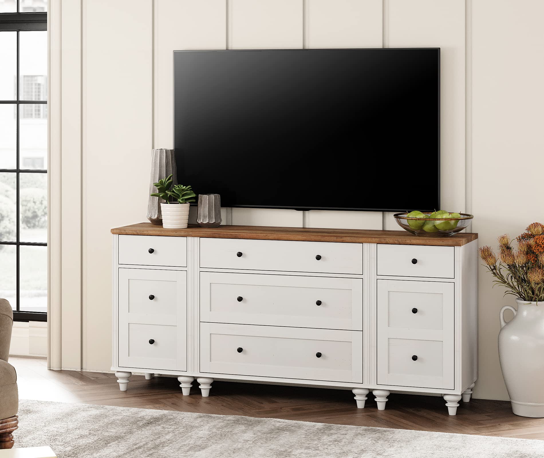 Dresser with 5 Drawers and 2 Storage Cabinets with Charging Station