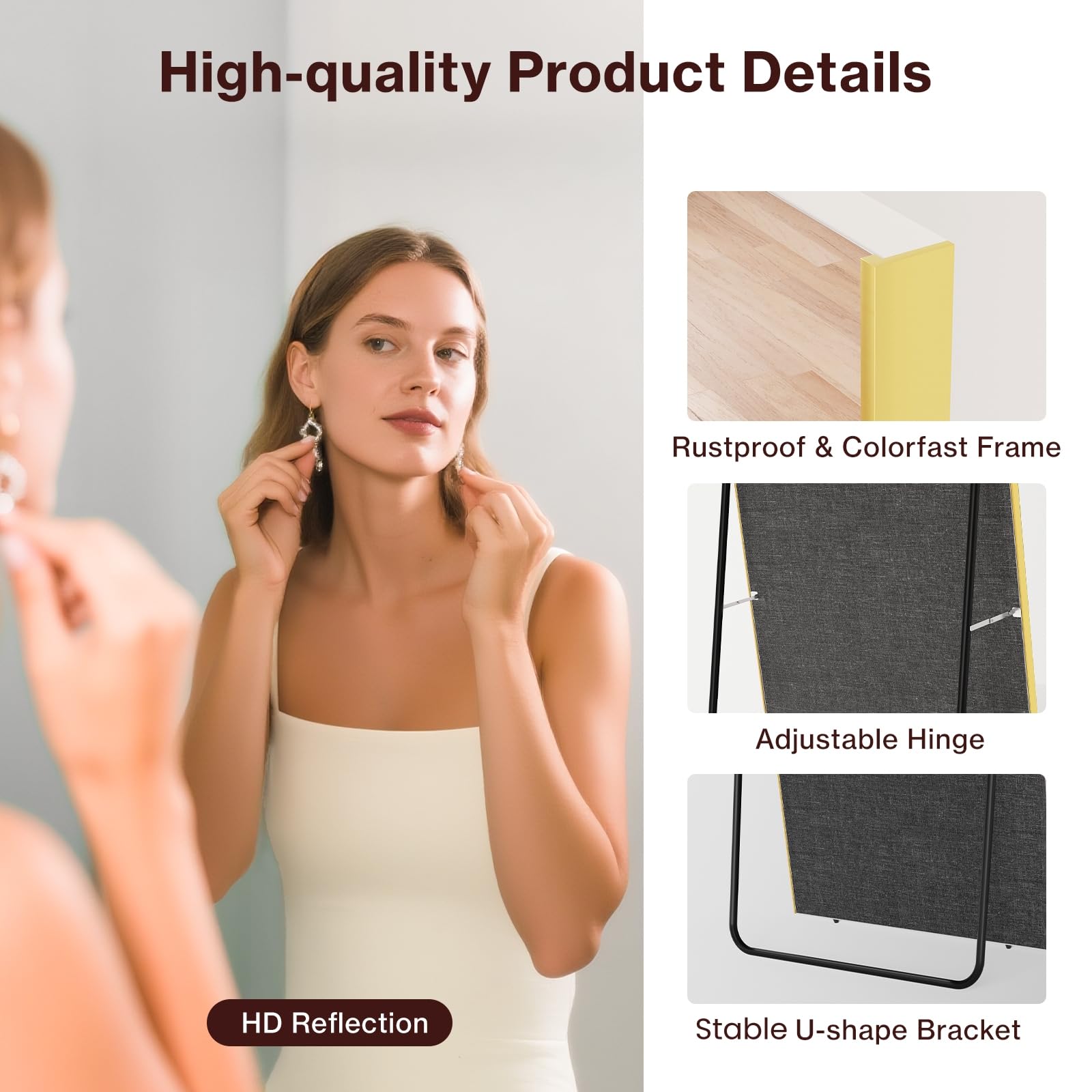 76x34 Full Length Mirror with Stand - Shatterproof Glassless Floor Mirror