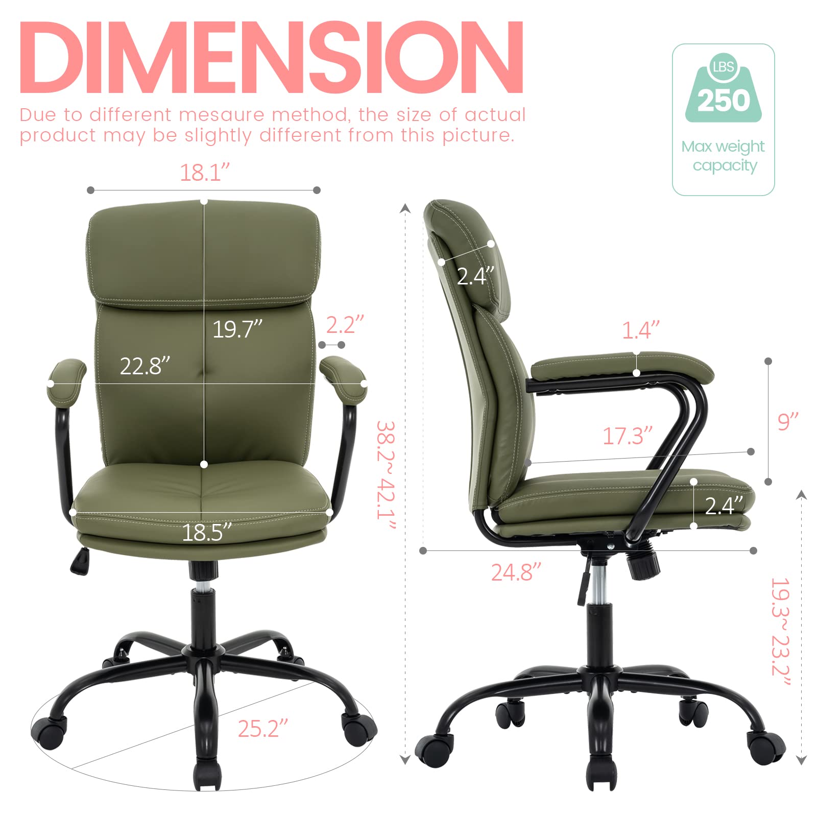 Modern Upholstered Mid-Back Office Chair with Arms