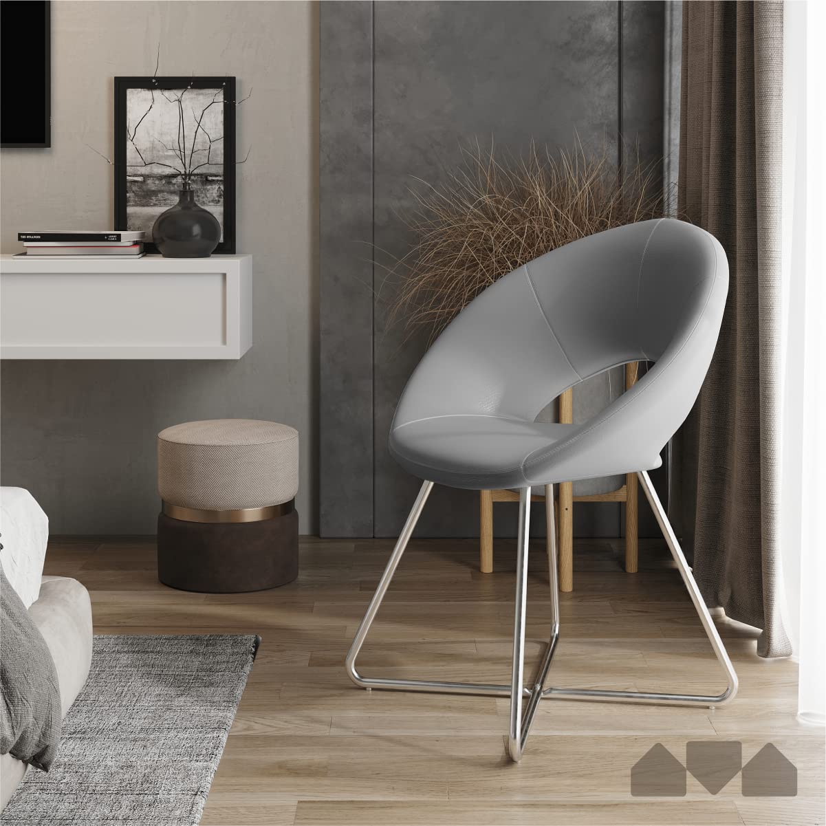 Circle Leather Accent Chair with Chrome Legs