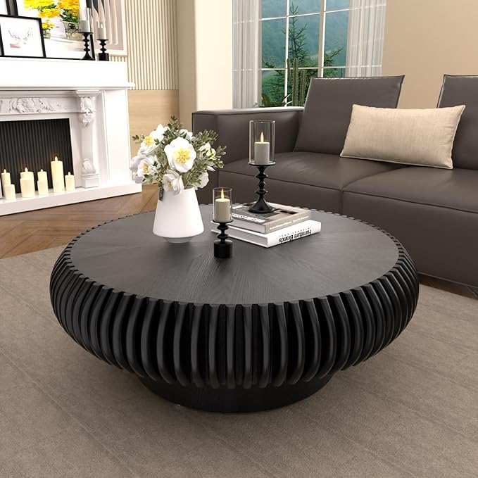 Round Fluted Coffee Table 39.3" Black