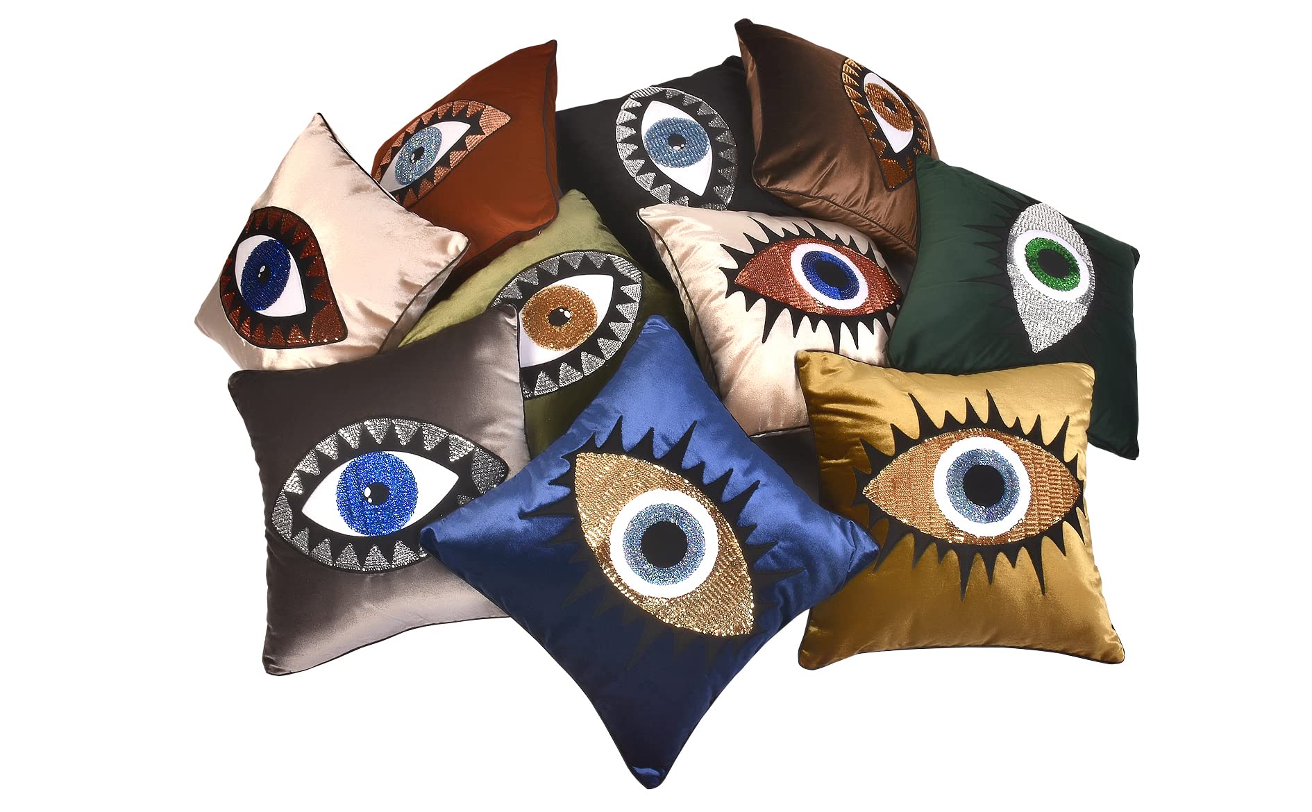 Evil Eye Throw Pillow Covers - Midnight Blue Velvet Cushion Set