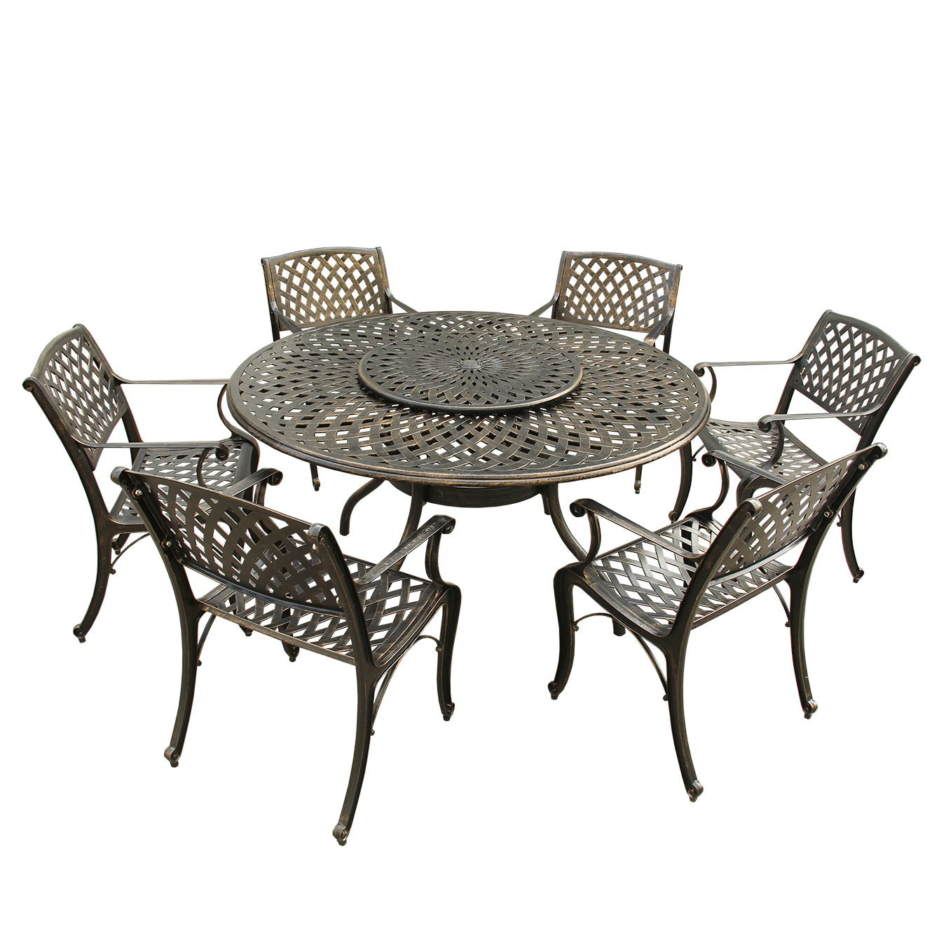 59" Round Outdoor Dining Set with Lazy Susan and 6 Chairs
