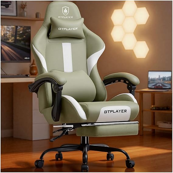 Gaming Chair with Footrest and Pocket Spring Cushion