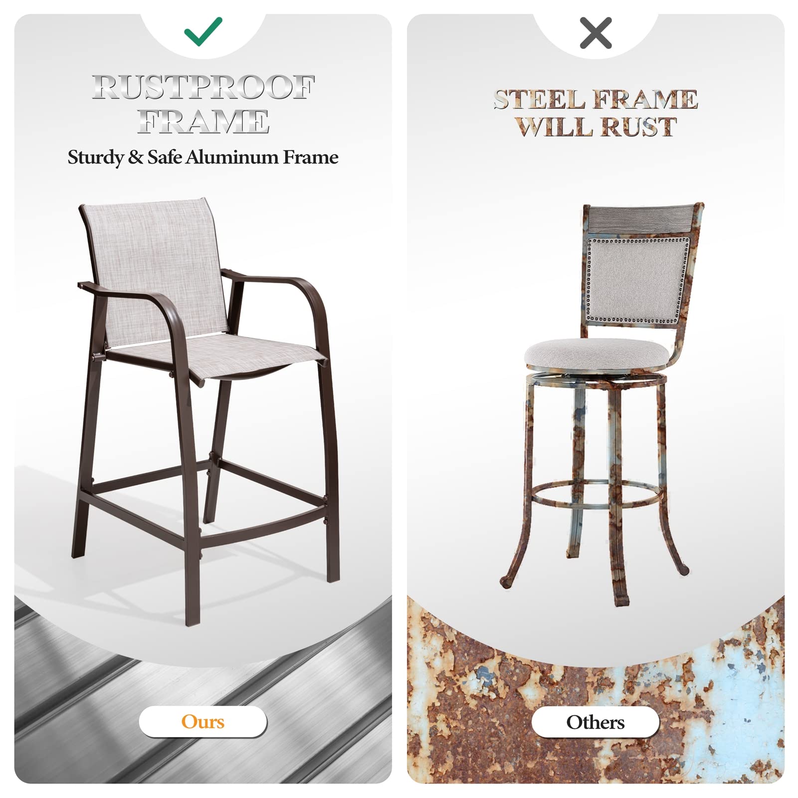 Outdoor Bar Stools Set of 2 with Armrests