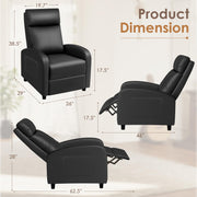 Rankok Recliner Chair Modern PU Leather Reclining Chair Ergonomic Adjustable Recliner for Living Room Home Theater Seating Single Sofa (Black)