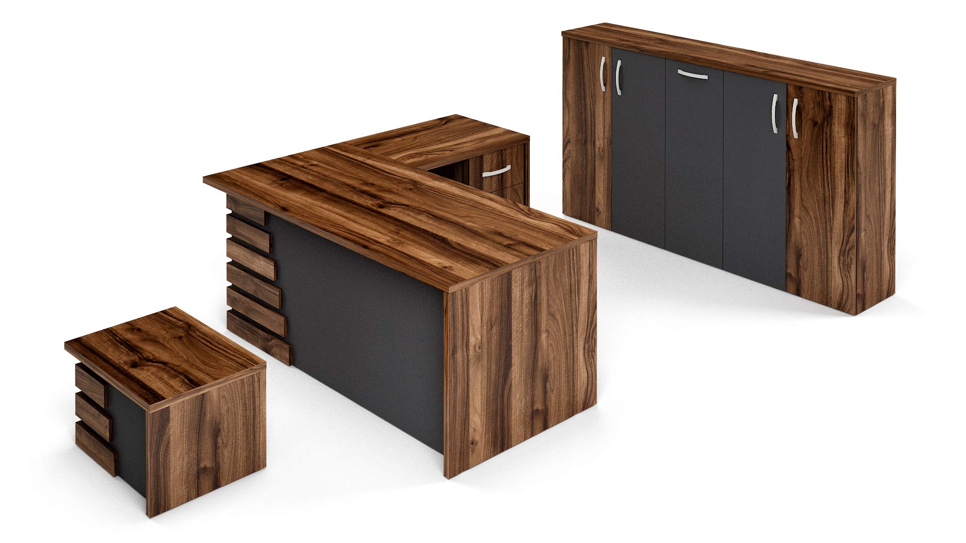 71" Executive L-Shaped Corner Desk Set with File Cabinet and Coffee Table