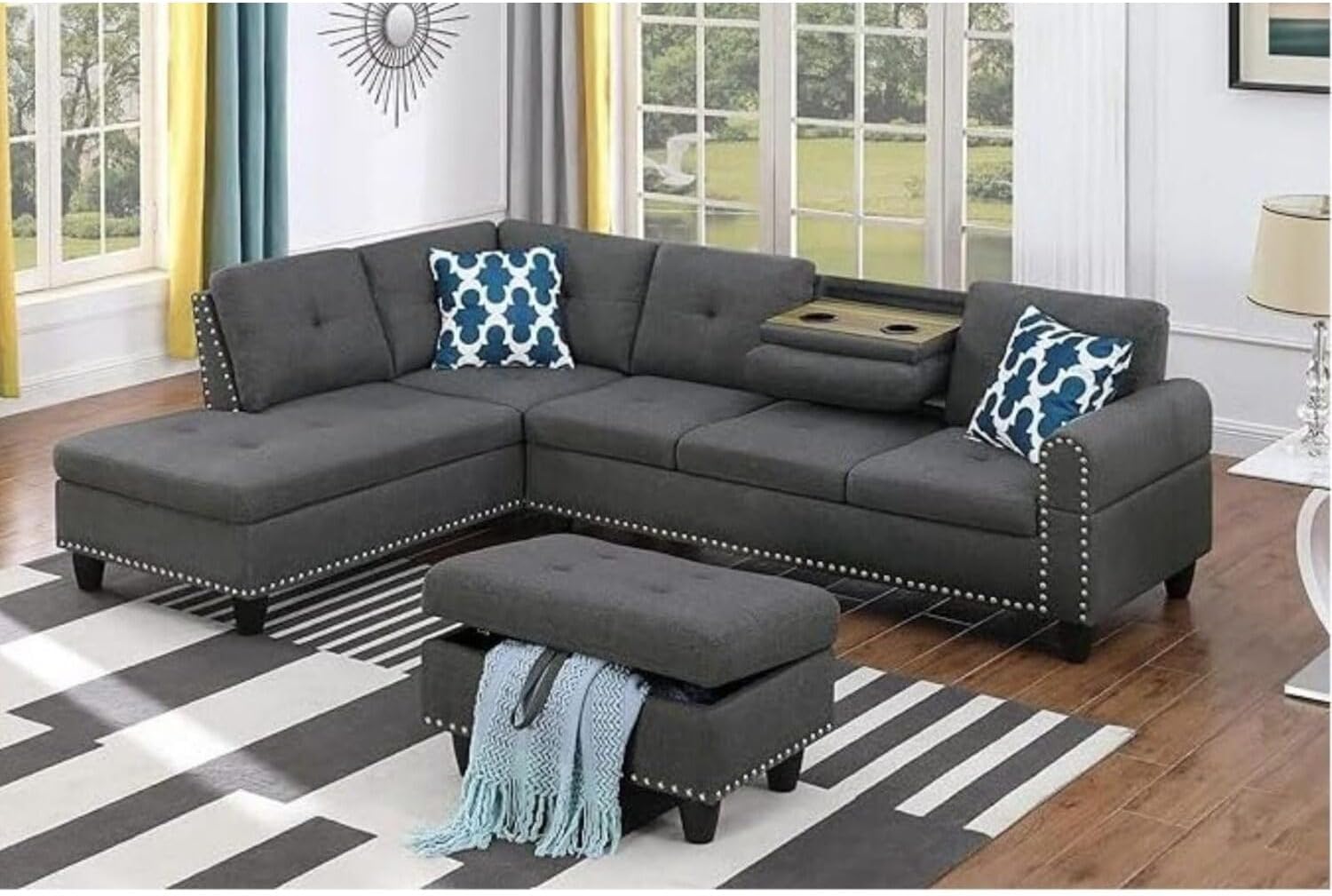L-Shaped Sectional Sofa with Storage Ottoman