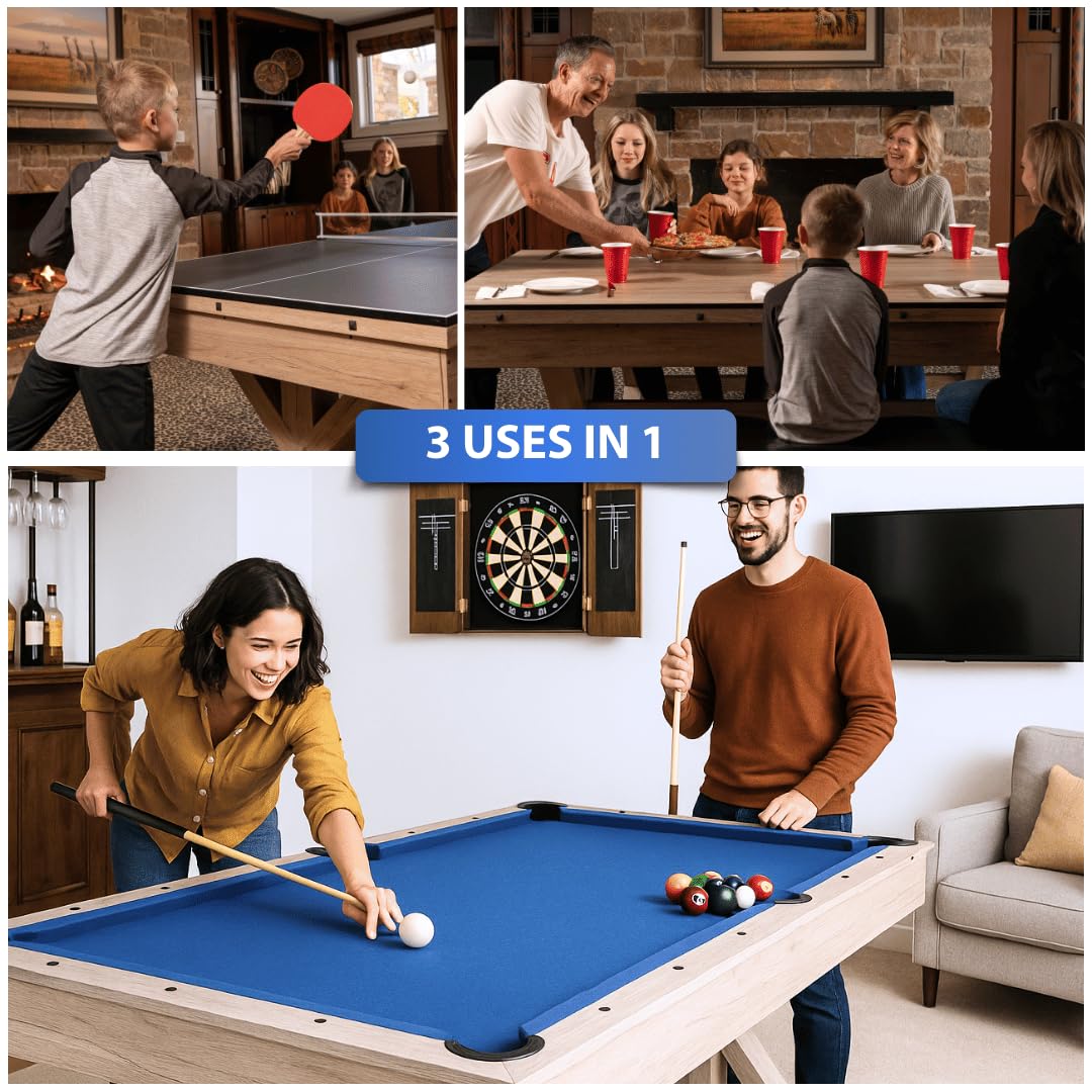 7' 3-in-1 Multi Game Pool Table with Dining Top