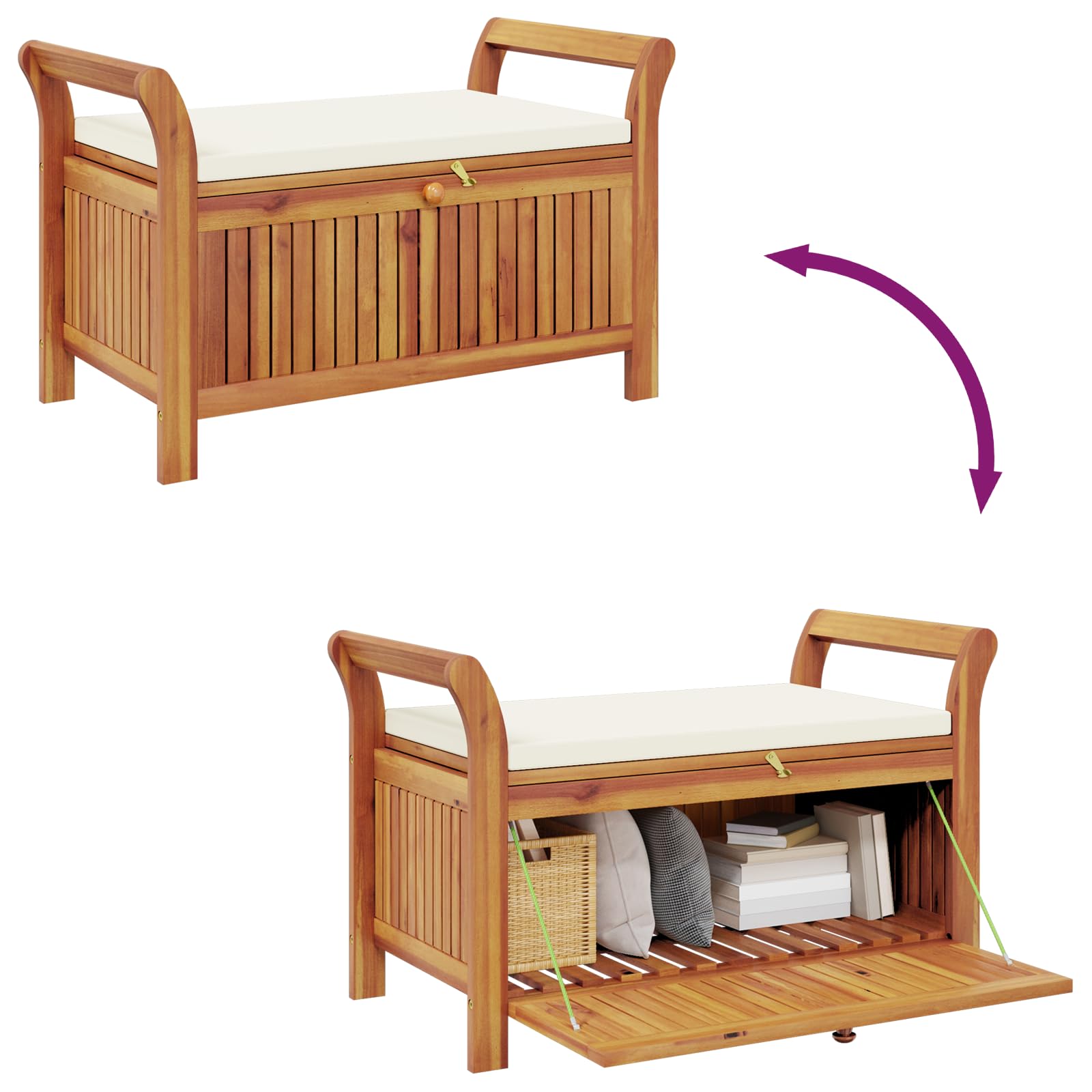 Garden Storage Bench with Cushion