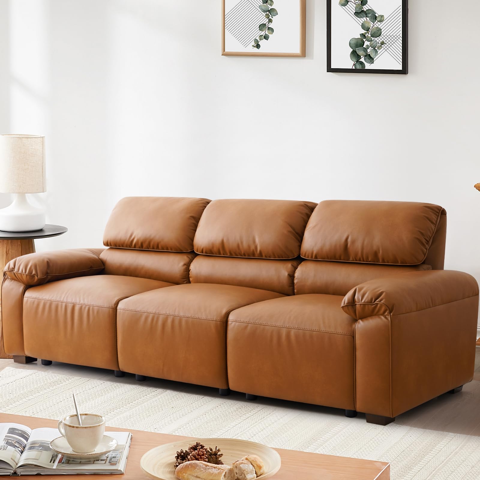 95" Mid-Century Modern PU Leather Sofa