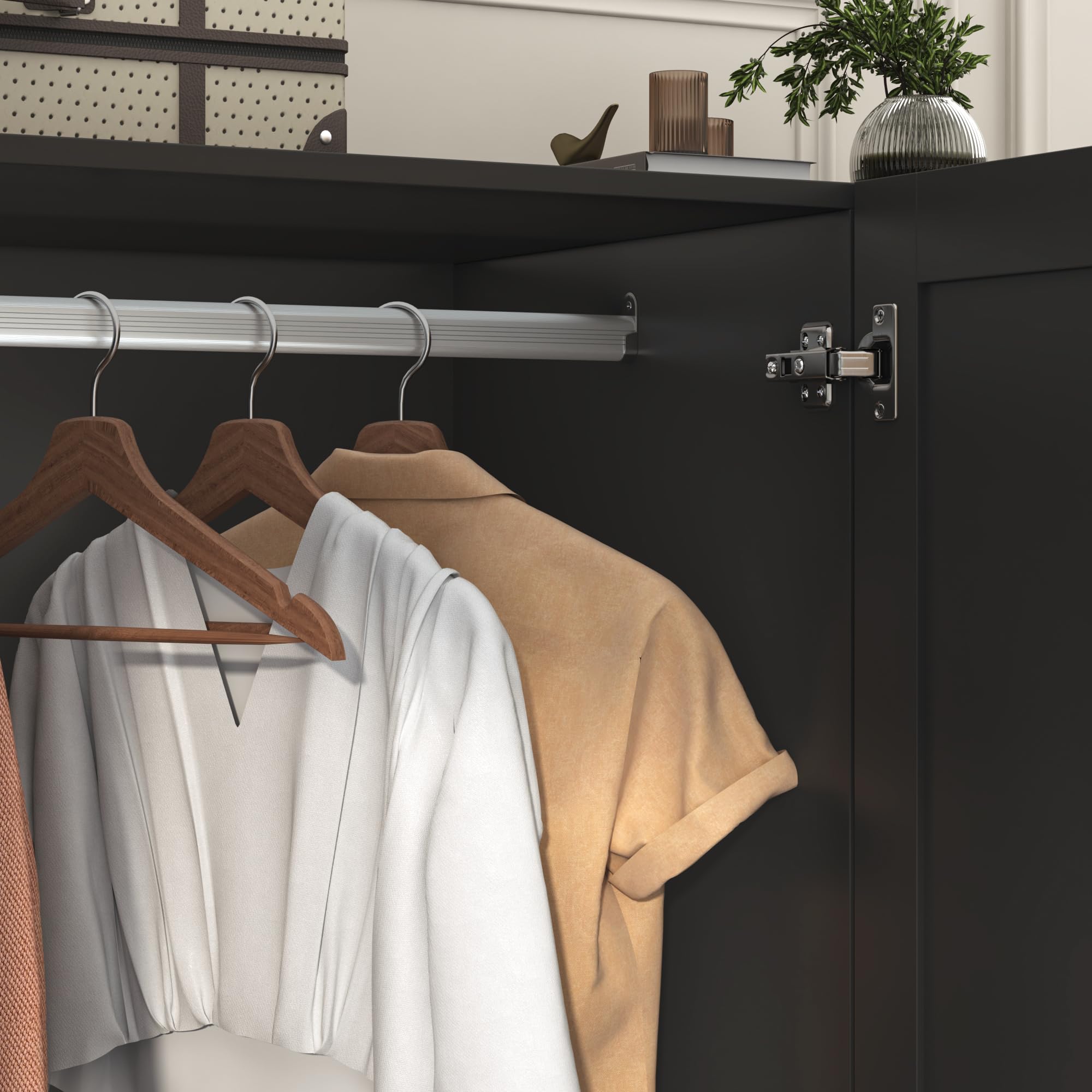 3-Door Armoire Wardrobe with Mirror and LED Lights