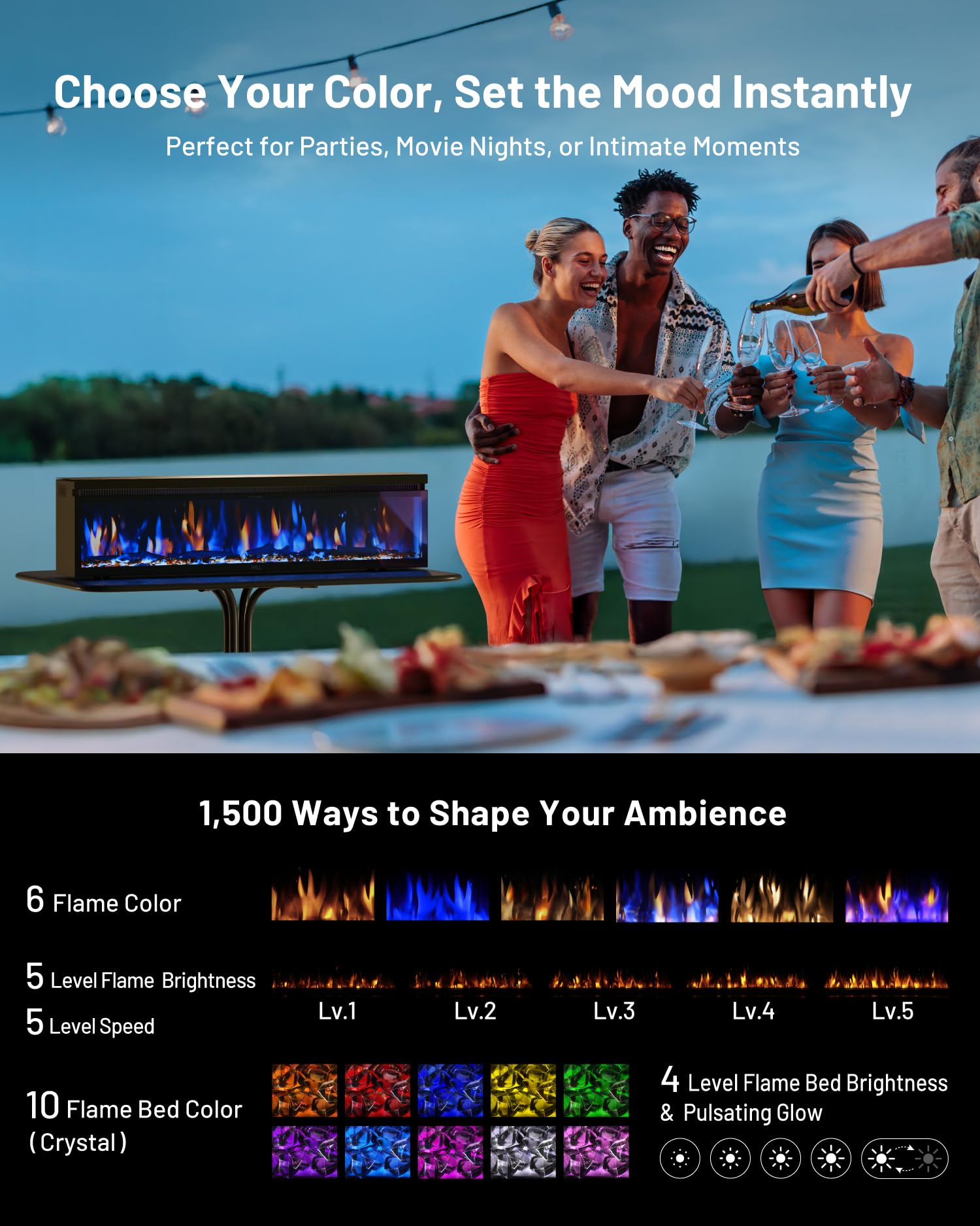 40" Electric Fireplace Wall Mount with WiFi Control