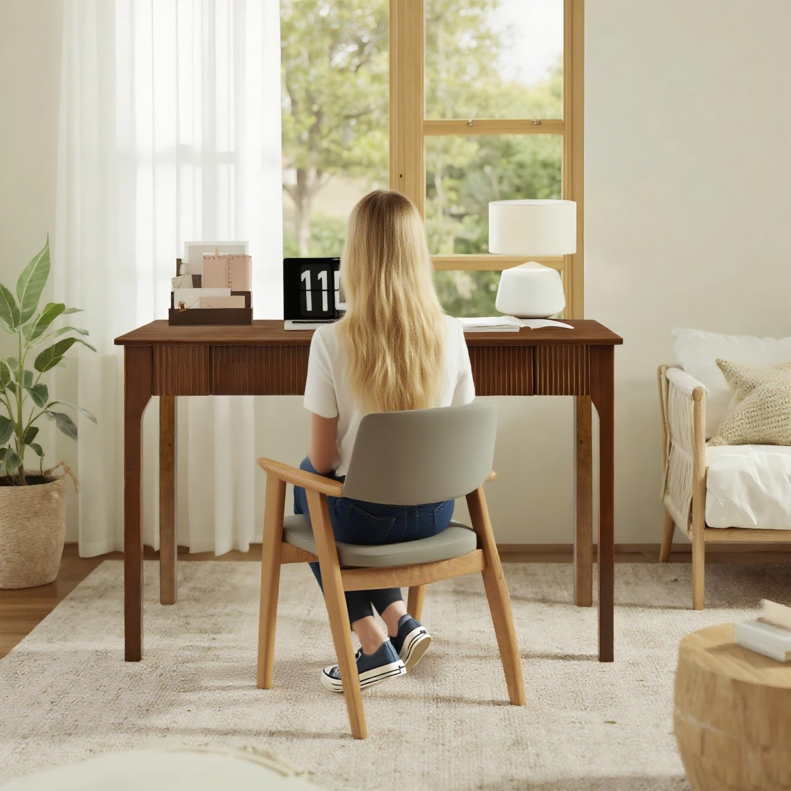 Solid Wood Writing Desk with 2 Drawers