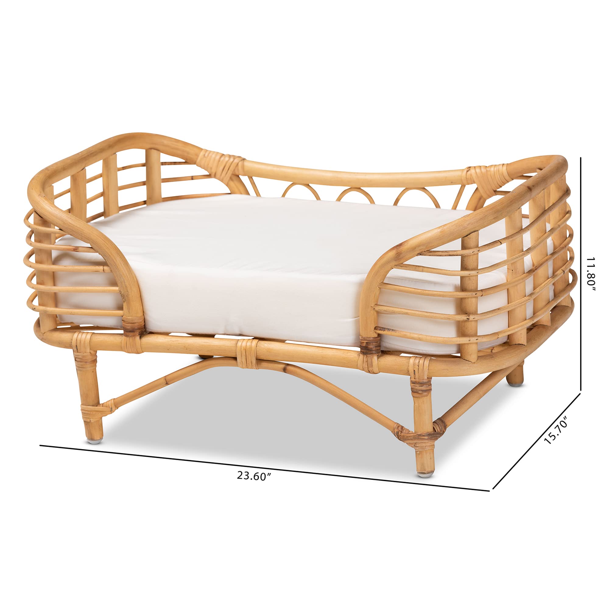 Malino Modern Bohemian Natural Rattan Pet Bed with Cushion