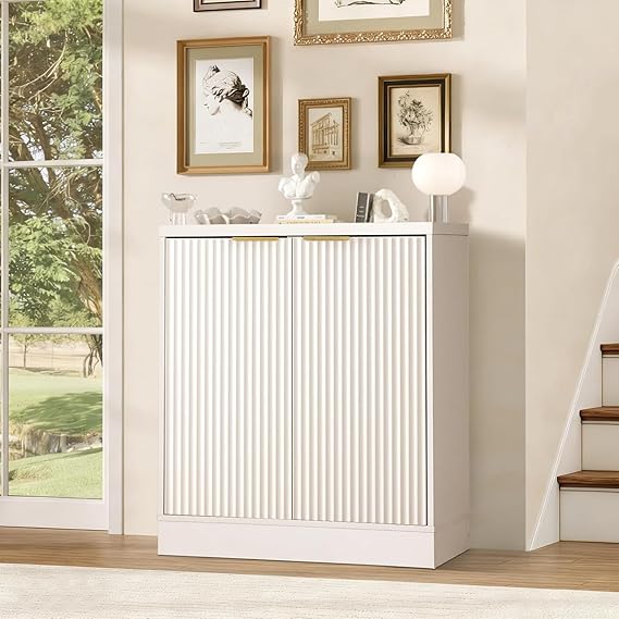 Fluted Buffet Sideboard Cabinet with Adjustable Shelves