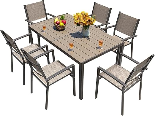 7-Piece Patio Dining Set with Large Table and Stackable Chairs