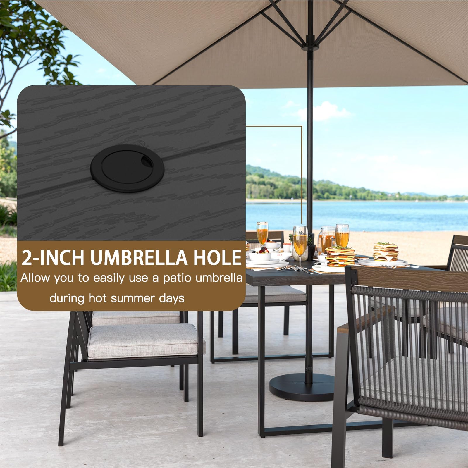 7-Piece Outdoor Dining Set with Umbrella Hole