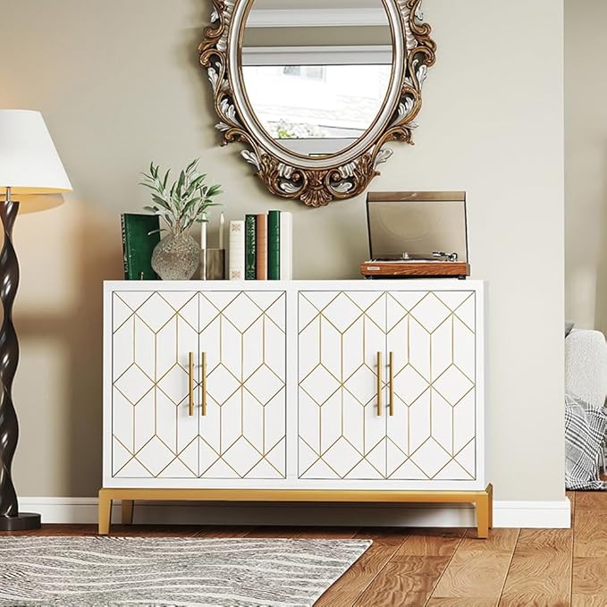 4-Door Storage Accent Cabinet with Gold Lines