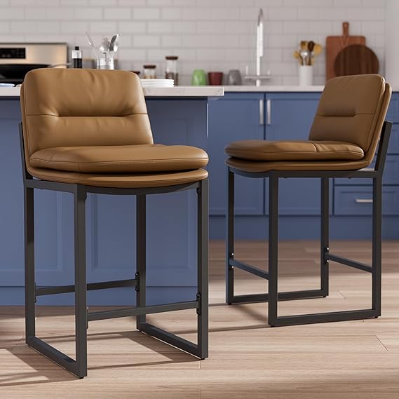 Black Bar Stools Set of 4 - 26 Inch Counter Height with Backs